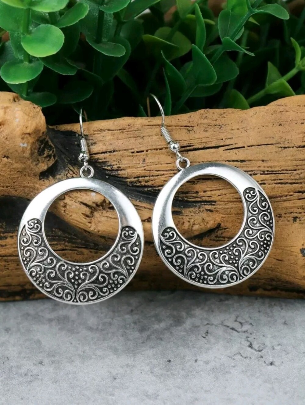NEW Antique Silver Filigree Hoop Dangle Earrings - Women Jewelry